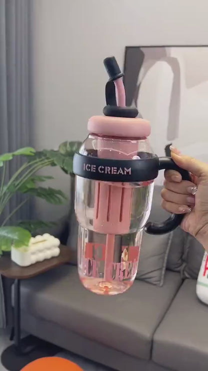 Large Size Ice Cream Insulated Bottle | Leak-Proof BPA-Free Thermos for Hot & Cold Beverages | Glass Design Water & Fitness Shaker Bottle with Straw