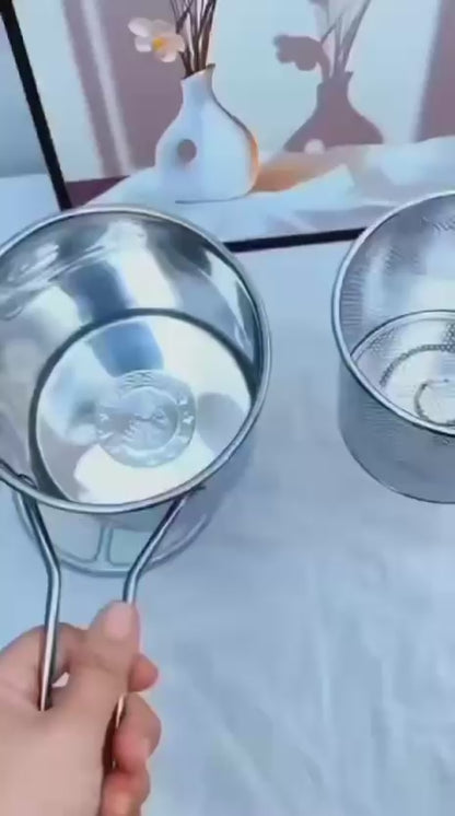 Stainless Steel Deep Fryer with Strainer Basket – 1200ml Oil Pot | Frying & Oil Draining Pot for Kitchen Use