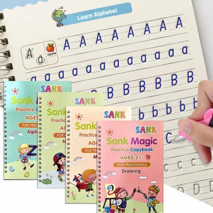 Magic Practice Book – Handwriting Tracing (4 Books + 10 Ink Refills) | Reusable for Kids