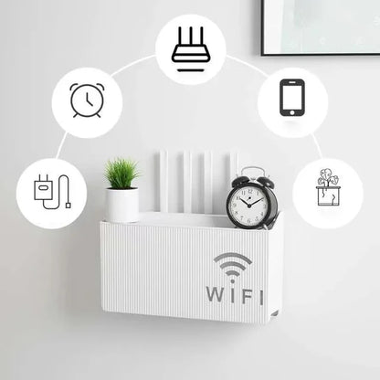 Wall Mounted WiFi Router Shelf – Cable Management Organizer | Modern Floating Storage Stand for Home & Office